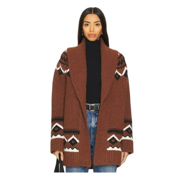 House Of Harlow Sweaters - New House Of Harlow Denisia Fairisle Shawl Cardigan Medium Rust Aztec